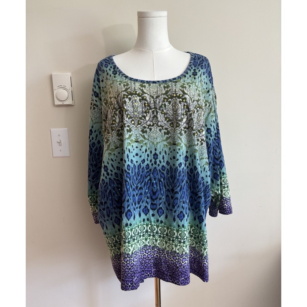 Vintage Y2K Animal Cheetah Leopard Print Top Whimsical Boho Plus Size Petite 3X
